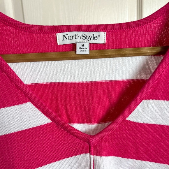 NorthStyle Cotton V-Neck Striped Pullover Sweater,
3/4 Sleeves, Side Slits - Picture 3 of 6